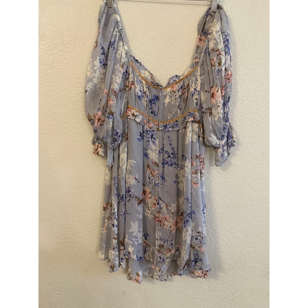 Free People Puff Sleeve Floral Mini Dress M NWT boho - Picture 7 of 10